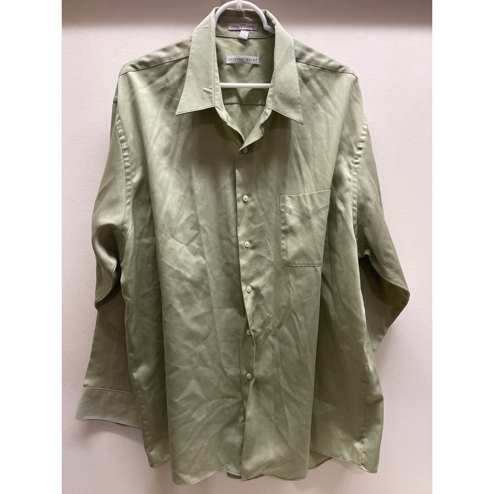 Geoffrey Beene Mens Sage Green Sateen Button Down Shirt XXL 18.5 34/35